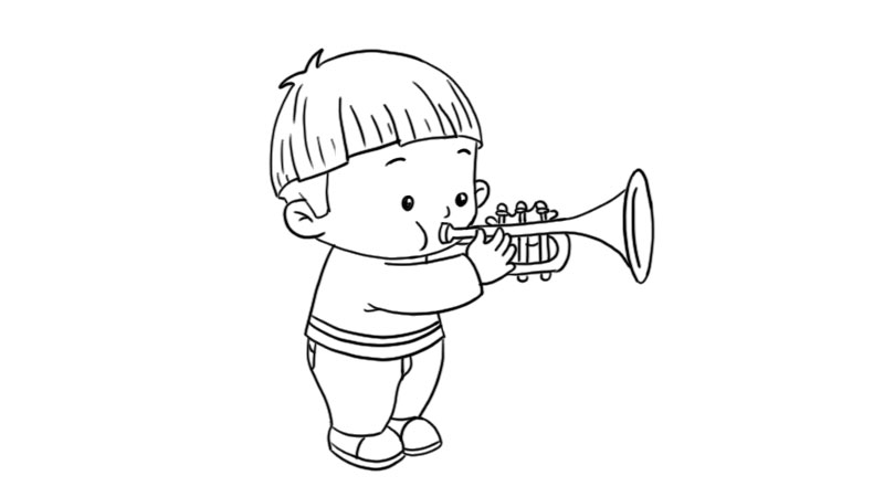 元旦吹喇叭的小孩简笔画