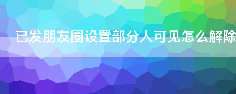 已发朋友圈设置部分人可见怎么解除 已发的朋友圈部分人可见怎样取消