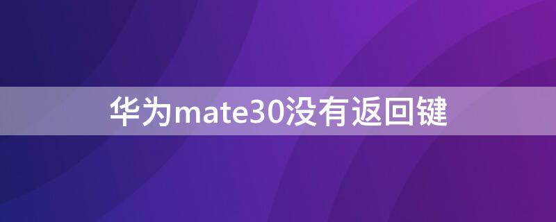 华为mate30没有返回键（华为mate30没有返回键怎么办）