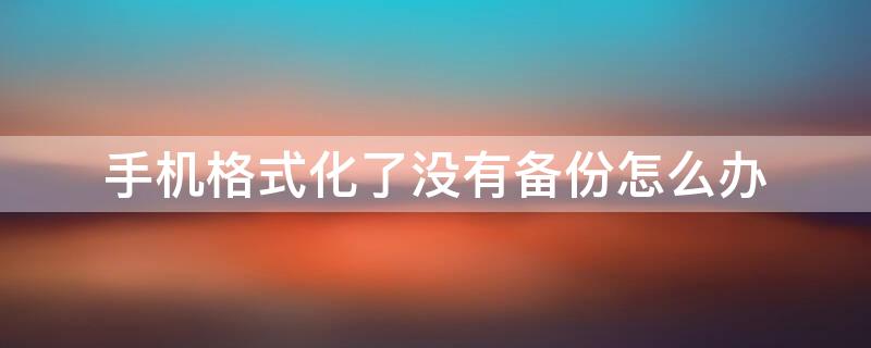 手机格式化了没有备份怎么办 手机格式化后什么都没有了怎么办