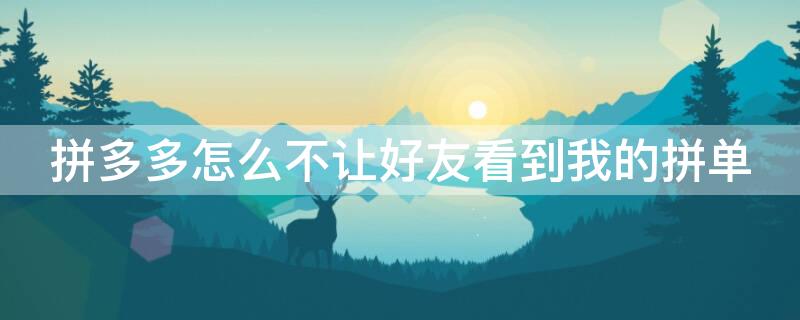 拼多多怎么不让好友看到我的拼单（拼多多怎么不让好友看到我的拼单信息）
